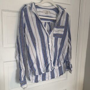 LOFT XS Striped Button Down Top